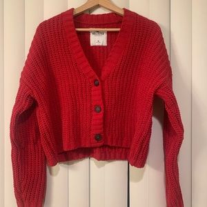 Red cropped cardigan